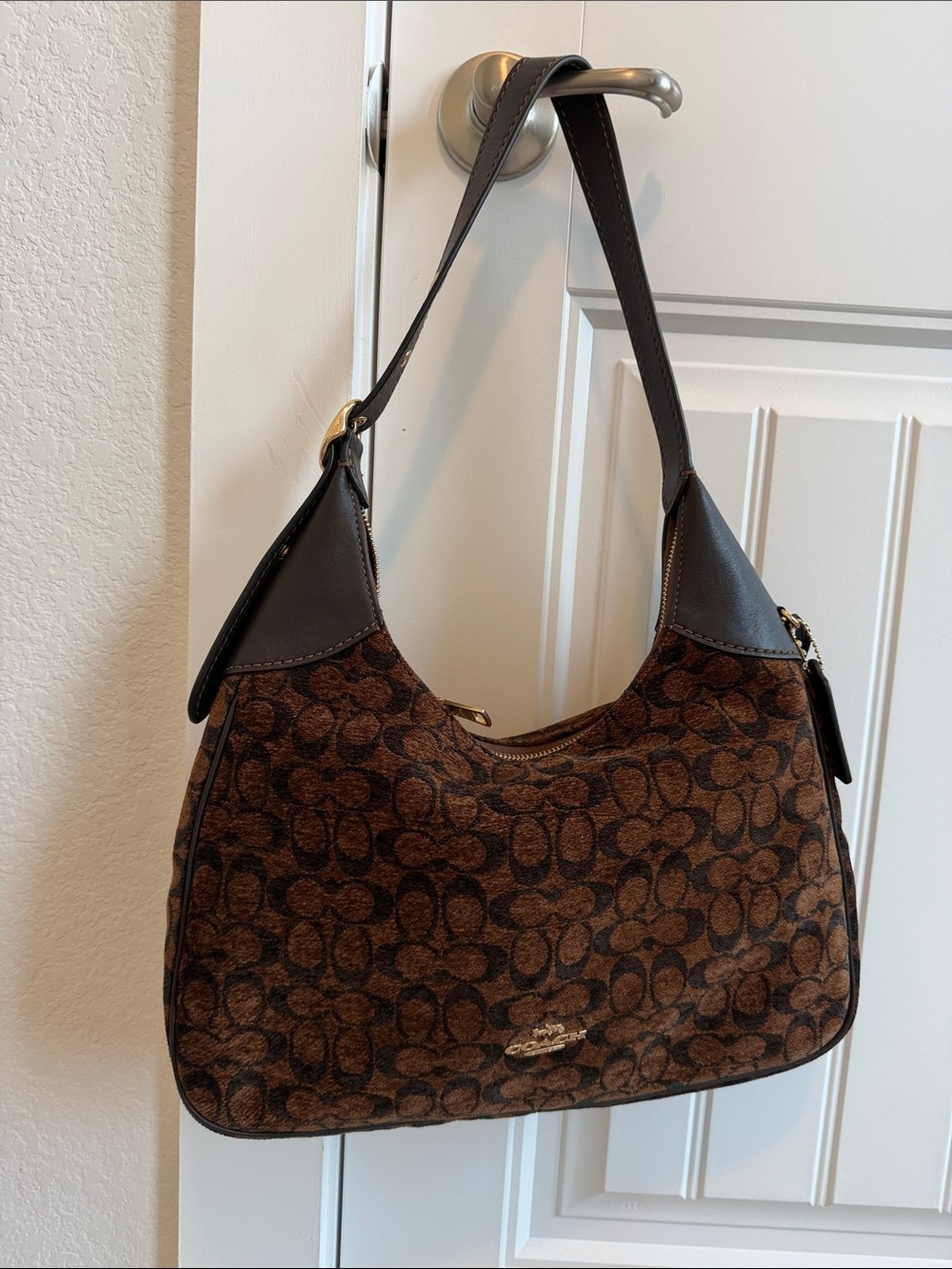 Coach Ella Brown Signature Corduroy Hobo with Dark Trim